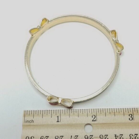 Vintage Black and Red Bow Bangle Bracelet, Gold Tone and Enamel, Stacking - Picture 4 of 5
